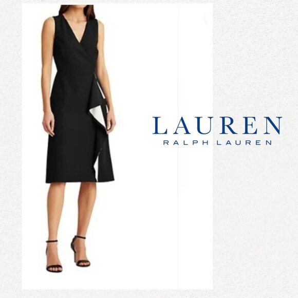 LRL LAUREN RALPH LAUREN Women's Dress Black & White Sleeveless Cocktail Midi - Picture 1 of 10